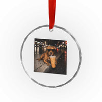 Funny Pitbull Drinking Iced Coffee Crystal Glass Ornament Vintage Pittie Dog Lovers Meme