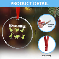 Funny Prehistoric Dinosaur Tennis Player Crystal Glass Ornament Gift For Tennis Fans - Wonder Print Shop
