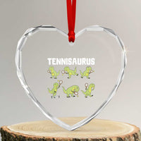 Funny Prehistoric Dinosaur Tennis Player Heart Crystal Glass Ornament Gift For Tennis Fans - Wonder Print Shop
