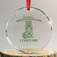 Funny Raccoon Meme Crystal Glass Ornament Sometimes When I Close My Eyes I Cant See Vintage Trash Panda