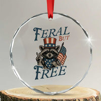 Funny Raccoon Patriotic Crystal Glass Ornament Feral But Free 4th Of July American Flag TS02