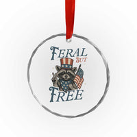 Funny Raccoon Patriotic Crystal Glass Ornament Feral But Free 4th Of July American Flag - Wonder Print Shop