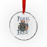 Funny Raccoon Patriotic Crystal Glass Ornament Feral But Free 4th Of July American Flag TS02