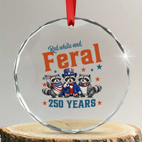 Funny Raccoon Red White And Feral America 250 Crystal Glass Ornament