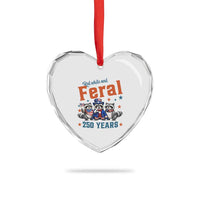 Funny Raccoon Red White And Feral America 250 Heart Crystal Glass Ornament