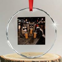 Funny Raccoon Skunk Possum Drinking Iced Coffee Crystal Glass Ornament Support Local Street Cats Retro Animal Meme