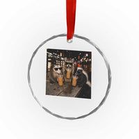 Funny Raccoon Skunk Possum Drinking Iced Coffee Crystal Glass Ornament Support Local Street Cats Retro Animal Meme