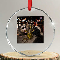 Funny Raccoon Skunk Possum Eating Pickles Crystal Glass Ornament Support Local Street Cats Retro Animal Meme