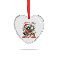 Funny Racoon Christmas Meme Heart Crystal Glass Ornament Tummy Ache Survivor - Wonder Print Shop