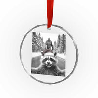 Funny Racoon With Bigfoot Selfie Christmas Crystal Glass Ornament - Wonder Print Shop