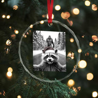 Funny Racoon With Bigfoot Selfie Christmas Crystal Glass Ornament TS14