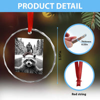 Funny Racoon With Bigfoot Selfie Christmas Crystal Glass Ornament TS14
