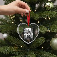 Funny Racoon With Bigfoot Selfie Christmas Heart Crystal Glass Ornament - Wonder Print Shop