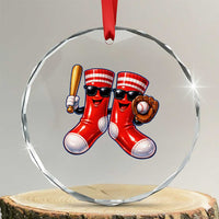 Funny Red Socks Playing Baseball Graphic Sport Game Day Crystal Glass Ornament