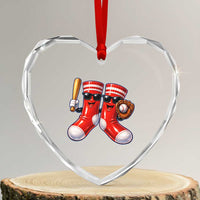 Funny Red Socks Playing Baseball Graphic Sport Game Day Heart Crystal Glass Ornament