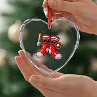 Funny Red Socks Playing Baseball Graphic Sport Game Day Heart Crystal Glass Ornament