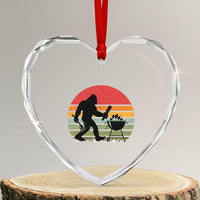 Funny Retro Bigfoot Grilling BBQ Chef Heart Crystal Glass Ornament - Wonder Print Shop