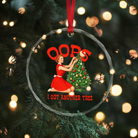 Funny Retro Christmas Pinup Girl Crystal Glass Ornament Oops I Got Another Tree Vintage Pin Up Style Holiday Humor - Wonder Print Shop