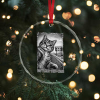 Funny Road Trip Cat Selfie with Highway 66 Crystal Glass Ornament Centennial 1926-2026 Historic Highway Humor