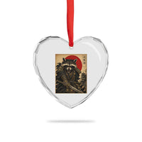 Funny Samurai Raccoon Heart Crystal Glass Ornament Vintage Japanese Ukiyoe Warrior Graphic