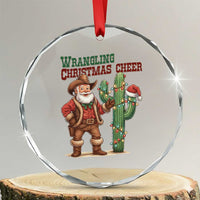 Funny Santa Cowboy Crystal Glass Ornament Wrangling Christmas Cheer TS14