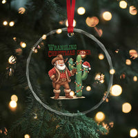 Funny Santa Cowboy Crystal Glass Ornament Wrangling Christmas Cheer TS14