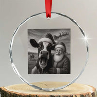 Funny Santa Selfie with Cow Christmas Crystal Glass Ornament TS14