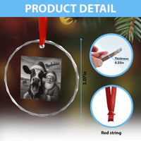Funny Santa Selfie with Cow Christmas Crystal Glass Ornament TS14