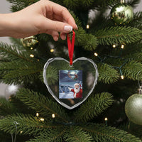 Funny Santa With Bigfoot Selfie Christmas Heart Crystal Glass Ornament - Wonder Print Shop