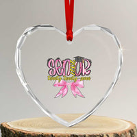 Funny Senior EST 2027 Graduation Heart Crystal Glass Ornament Twenty Twenty Seven Pink Bow