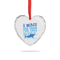 Funny Shark Lover Week Heart Crystal Glass Ornament I Wait All Year For This Week Ocean - Wonder Print Shop
