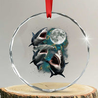 Funny Sharks Howling at Moon Crystal Glass Ornament Funny Great White Sharks and Hammerhead Shark