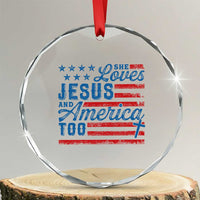 Funny She Loves Jesus And America Too Crystal Glass Ornament 4th Of July Christian American Flag - Wonder Print Shop