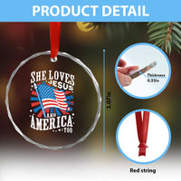 Funny She Loves Jesus And America Too Crystal Glass Ornament 4th Of July Patriotic Christian American Flag - Wonder Print Shop