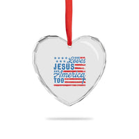 Funny She Loves Jesus And America Too Heart Crystal Glass Ornament 4th Of July Christian American Flag - Wonder Print Shop