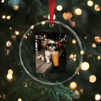 Funny Shih Tzu Drinking Iced Coffee Crystal Glass Ornament Vintage Dog Lover