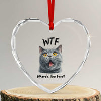 Funny Shocked British Shorthair Cat Heart Crystal Glass Ornament Where Is The Food