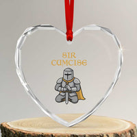 Funny Sir Cumcise Kneeling Knight Graphic Heart Crystal Glass Ornament Sarcastic Wordplay Medieval Dark Adult Humor
