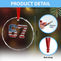 Funny Six Seven 67 Meme Vintage American Flag Crystal Glass Ornament - Wonder Print Shop