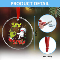 Funny Six Seven Christmas Crystal Glass Ornament 67 Meme Xmas Santa Elf Hand Gen Alpha - Wonder Print Shop