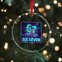 Funny Six Seven Meme Crystal Glass Ornament Cyberpunk Neon Style