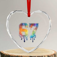 Funny Six Seven Prism Effect Printed Meme Heart Crystal Glass Ornament