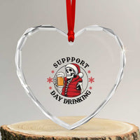 Funny Skeleton Beer Christmas Heart Crystal Glass Ornament Support Day Drinking - Wonder Print Shop