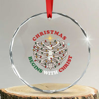 Funny Skeleton Christian Crystal Glass Ornament Christmas Begins With Christ TS14