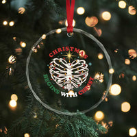 Funny Skeleton Christian Crystal Glass Ornament Christmas Begins With Christ TS14
