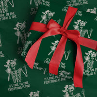 Funny Skeleton Wrapping Paper Roll It's Fine I'm Fine Everything's Fine Never Better Drinking Coffee