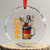 Funny Skeleton Oktoberfest Crystal Glass Ornament Spooky Prost German Beer Drinker Graphic