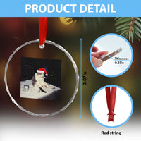 Funny Smoking Cat Christmas Meme Crystal Glass Ornament TS14