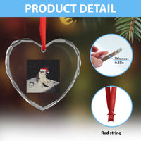 Funny Smoking Cat Christmas Meme Heart Crystal Glass Ornament - Wonder Print Shop