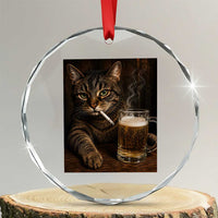 Funny Smoking Cat Crystal Glass Ornament Cigarette Kitty Beer Lover